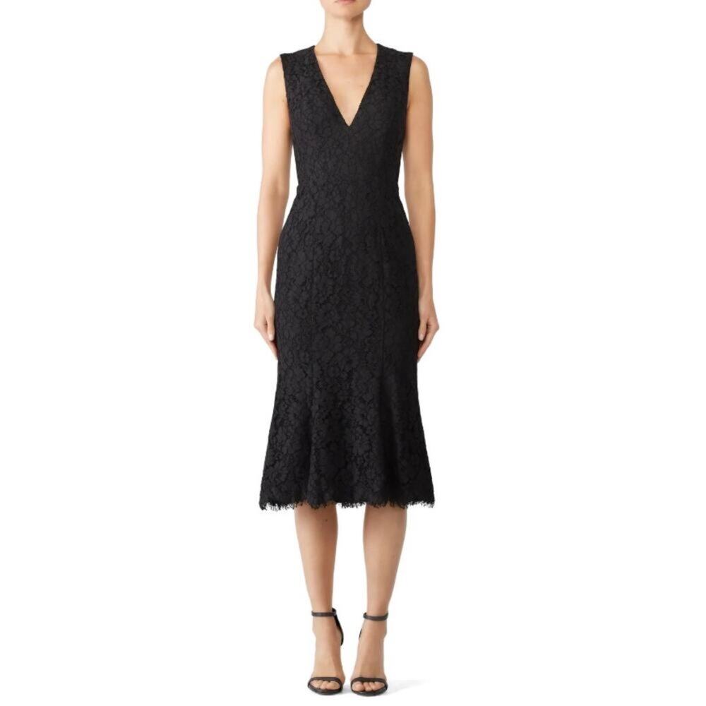 Fame & Partners Bianca Lace Trumpet Midi Dress Women's 4 Black